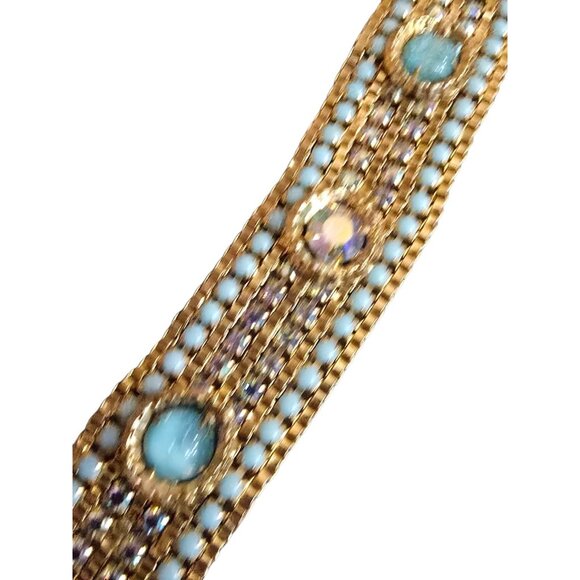 Vintage Signed Alice Caviness Glass & Rhinestone Bracelet (A9485) - Picture 3 of 9